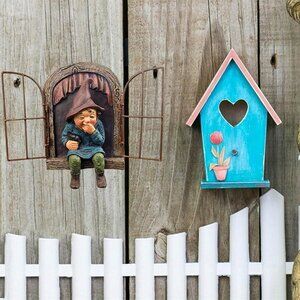 NEW Garden Gnome Statue, Elf Out The Door Tree Hugger -5.9", Funny Garden Tree